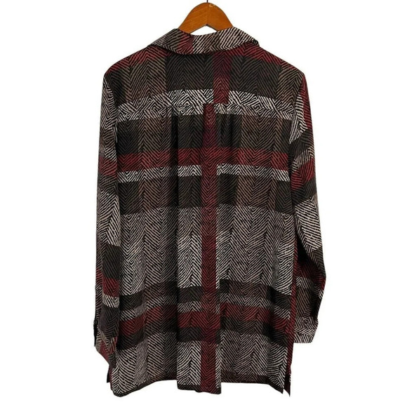 Jaclyn Smith Brown Tan Red Chevron Stripe Henley Blouse Womens XL Collared Top - Picture 2 of 8